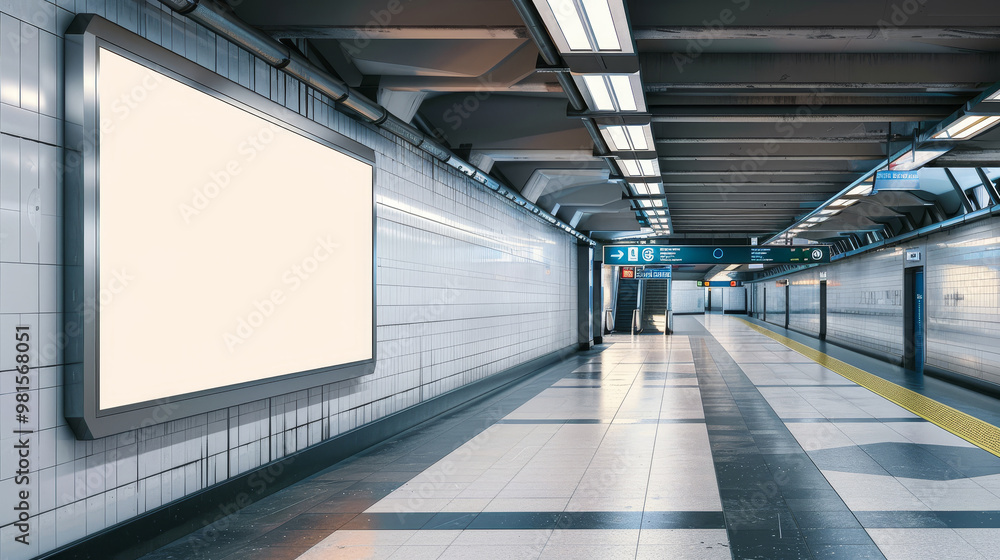 a blank poster in a subway station. Blank billboard on the platform ideal for advertising, creative advertising design. a blank poster in a subway station. Blank billboard on the platform ideal for advertising, creative advertising design.