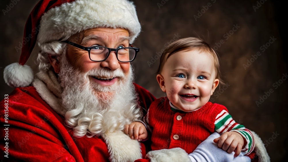 Joyful Moment Between Santa Claus and a Smiling Baby During the Holiday Season Indoors Joyful Moment Between Santa Claus and a Smiling Baby During the Holiday Season Indoors