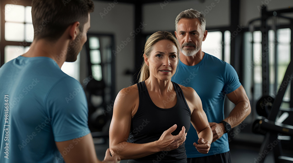 Gym trainer assisting mature woman with injury recovery through personalized fitness coaching
Gym trainer assisting mature woman with injury recovery through personalized fitness coaching