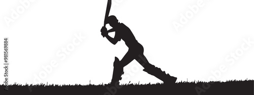 Dynamic Cricket Batsman Silhouette Vector – Sports Action Illustration

