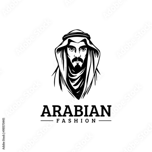Arabian fashion logo design. Abaya, jubba, Man Wearing kaffiyeh logo. muslim dress logo