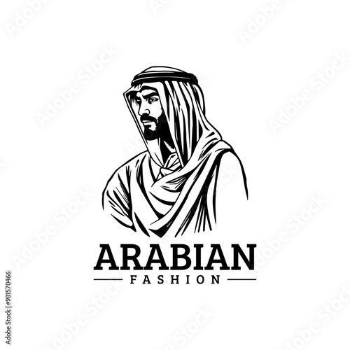 Arabian fashion logo design. Abaya, jubba, Man Wearing kaffiyeh logo. muslim dress logo