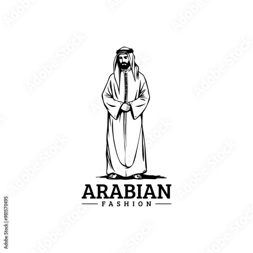 Arabian fashion logo design. Abaya, jubba, Man Wearing kaffiyeh logo. muslim dress logo