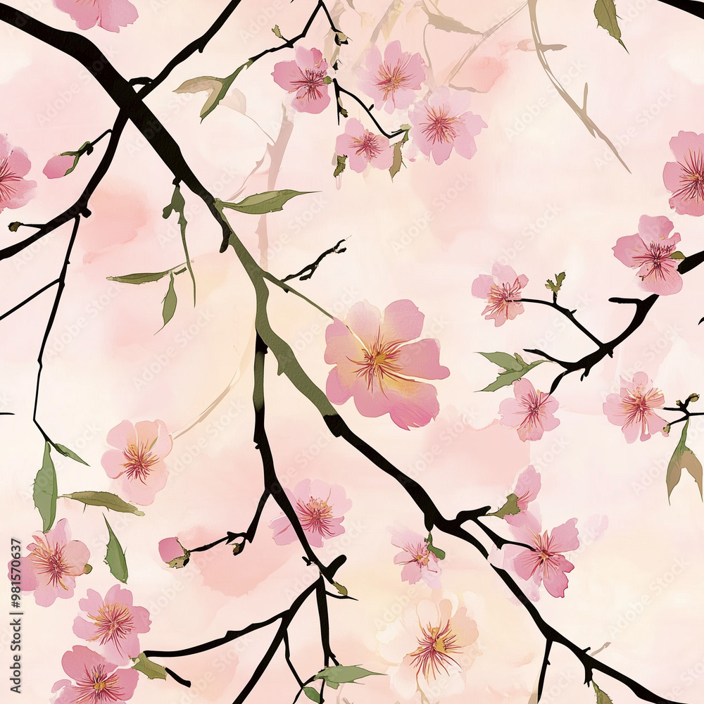 Seamless texture with cherry blossom branches on pink background for wallpaper or fabric design Seamless texture with cherry blossom branches on pink background for wallpaper or fabric design