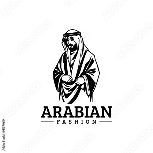 Arabian fashion logo design. Abaya, jubba, Man Wearing kaffiyeh logo. muslim dress logo