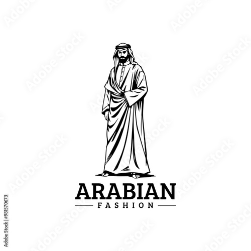 Arabian fashion logo design. Abaya, jubba, Man Wearing kaffiyeh logo. muslim dress logo