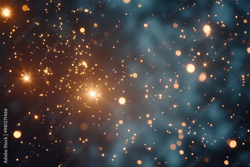 Obraz premium Sparkling particle effects featuring stars and shimmering lights set against a deep dark background