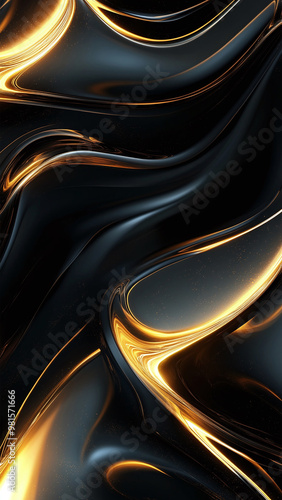 Luxury Abstract Black and Gold Curves Background Wallpaper for Elegant and Modern Decor, Perfect for Sophisticated Wall Art and Chic Interior Design, Ideal for High-End Spaces photo