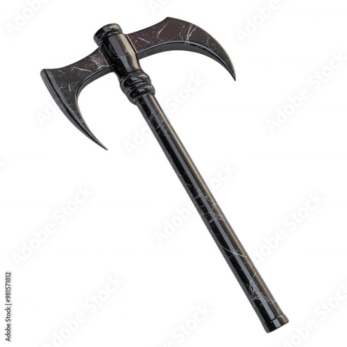 A detailed view of a black double-headed axe, transparent background photo