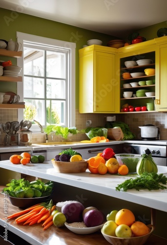 vibrant kitchen atmosphere highlighting essential food safety practices colorful utensils fresh ingredients, appliances, accessories, awareness, chef, clean photo