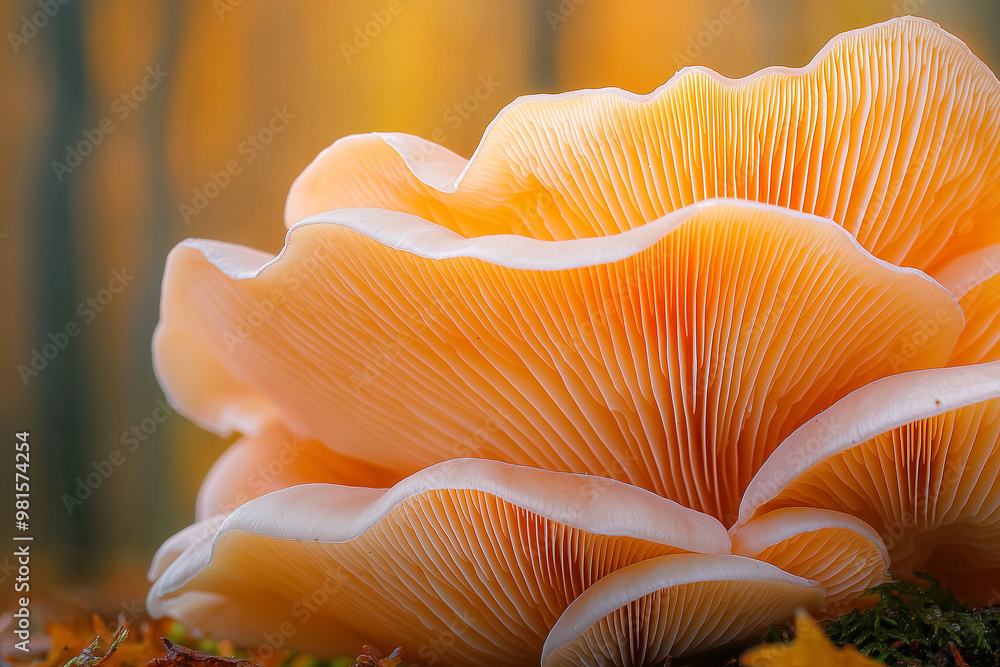 Underside of a wild mushroom in an autumn forest Underside of a wild mushroom in an autumn forest