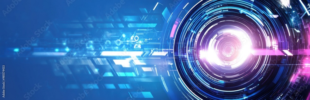 Abstract futuristic background with digital technology and gears, in a blue, purple, and white color palette Generative AI Abstract futuristic background with digital technology and gears, in a blue, purple, and white color palette Generative AI