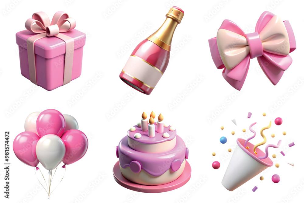 Collection of birthday party 3d icons Collection of birthday party 3d icons