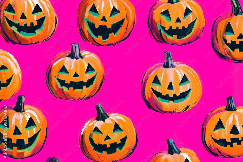 Halloween pumpkin seamless pattern on pink background. Halloween banner background concept. Halloween pumpkin seamless pattern on pink background. Halloween banner background concept.