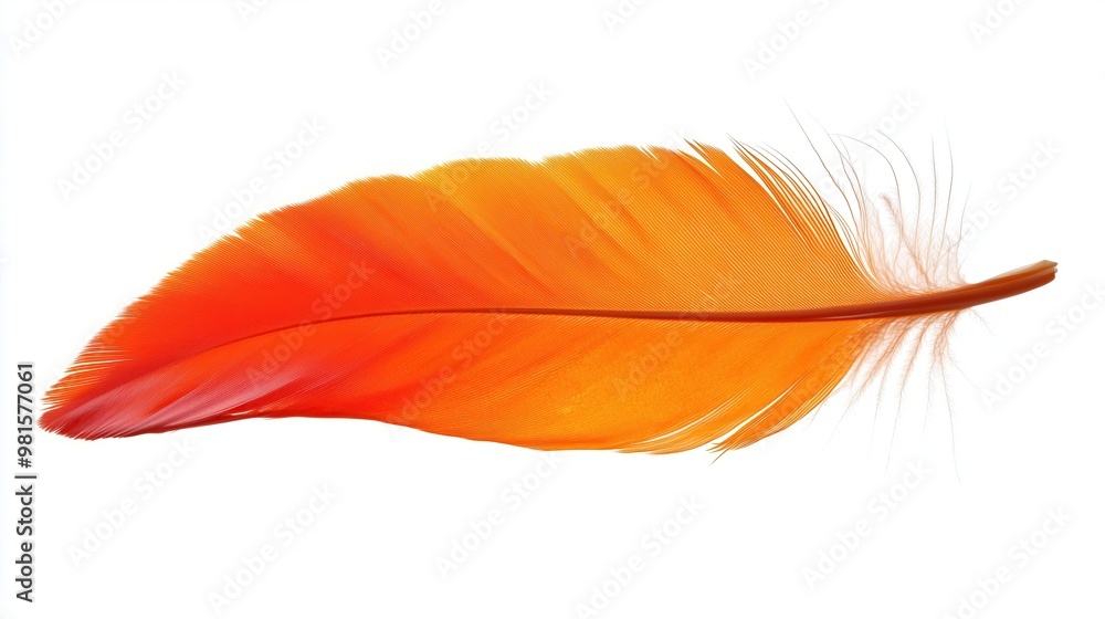 one single orange birds feather isolated on white background one single orange birds feather isolated on white background