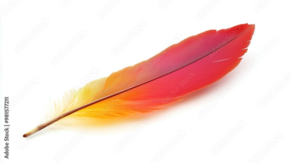 one single fire birds feather isolated on white background one single fire birds feather isolated on white background