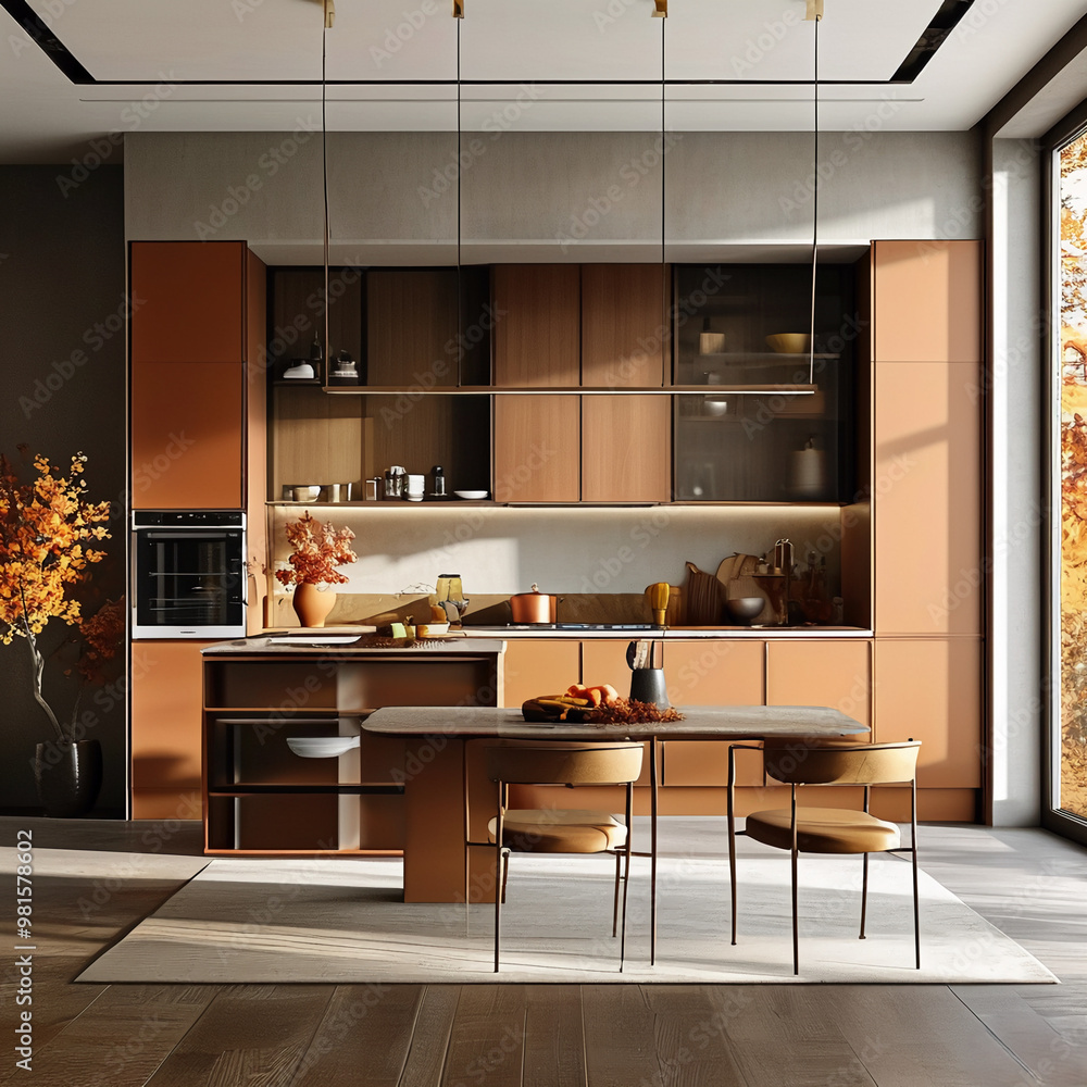 Fototapeta premium interior design of a modern kitchen in pastel coffee tones