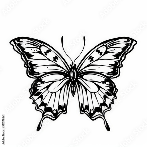 illustrations of butterflies, clipart, cute simple design, vector, coloring book design, outline, black and white, designs for brooches and pins, isolated on white stylize 50