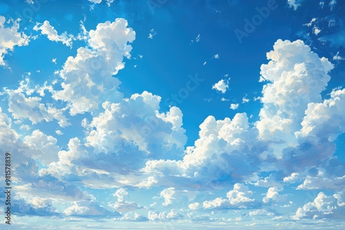 Serene Blue Sky Adorned with Fluffy Clouds: A Tranquil Daytime Sky View and Natural Cloud Formatio photo