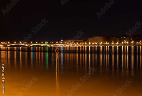 Danube Flood with Margit Bridge in the evening Budapest, Hungary 2024