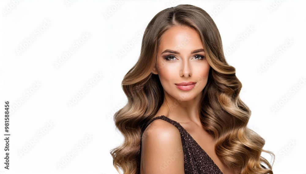 Elegant Woman with Long Wavy Hair Isolated on White Background, Clipping Path, Full Depth of Field Elegant Woman with Long Wavy Hair Isolated on White Background, Clipping Path, Full Depth of Field