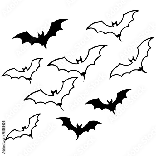 Dynamic Outline Vector of Scattered Flying Bats photo