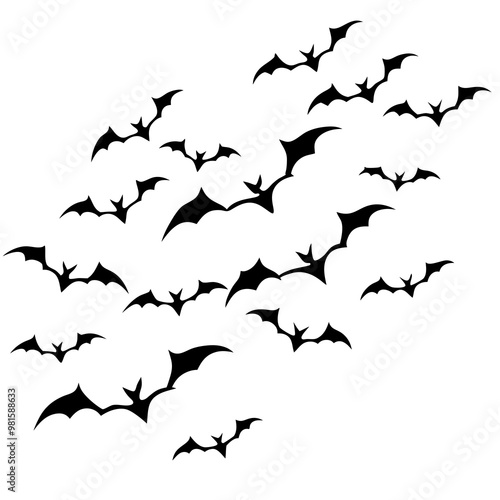 Dynamic Outline Vector of Scattered Flying Bats photo