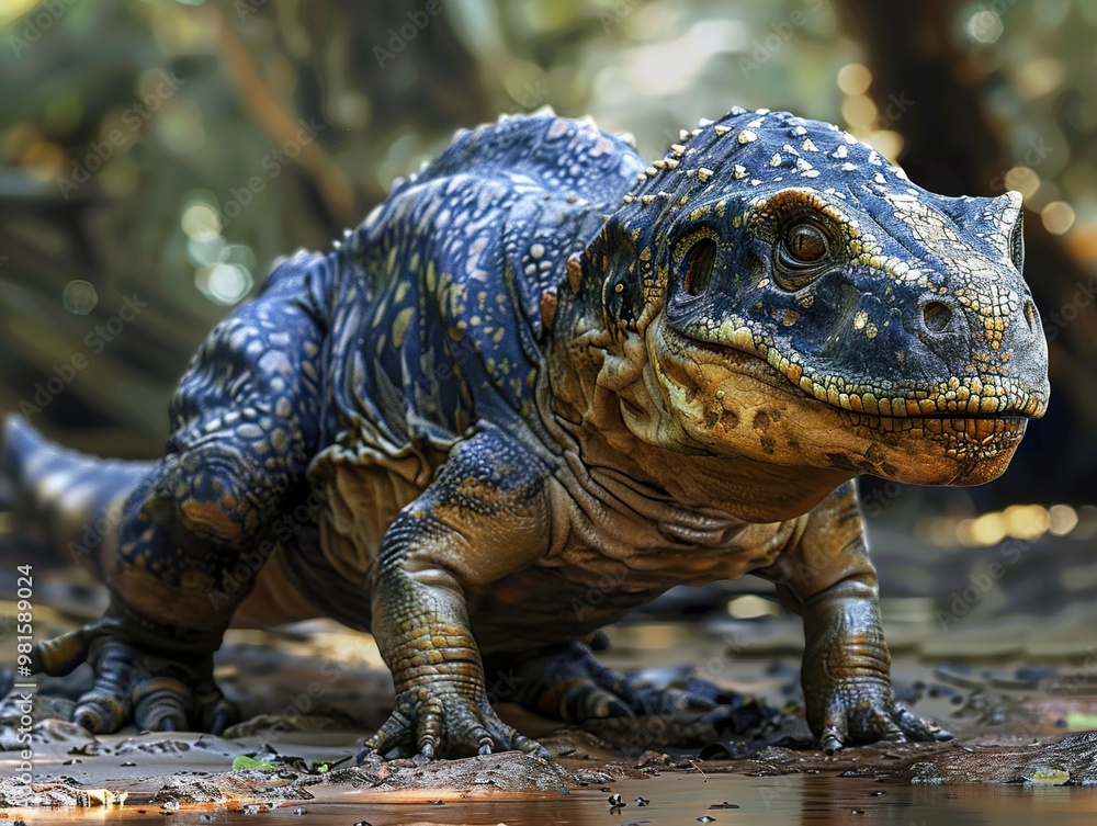 Close Up Portrait of a Prehistoric Dinosaur in a Lush Forest Close Up Portrait of a Prehistoric Dinosaur in a Lush Forest