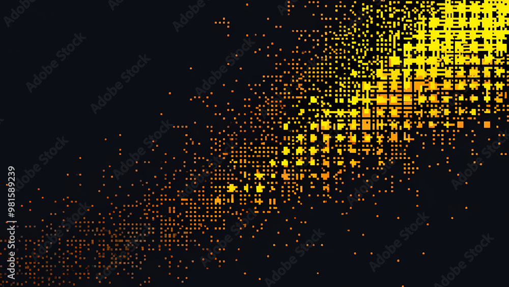 Dispersed Yellow Squares on Black Background