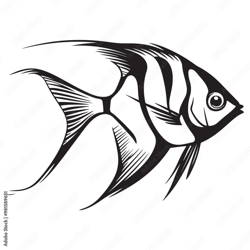 A black silhouette of a Angelfish vector clip art, Clipart Hand drawn cartoon graphic design icon A black silhouette of a Angelfish vector clip art, Clipart Hand drawn cartoon graphic design icon