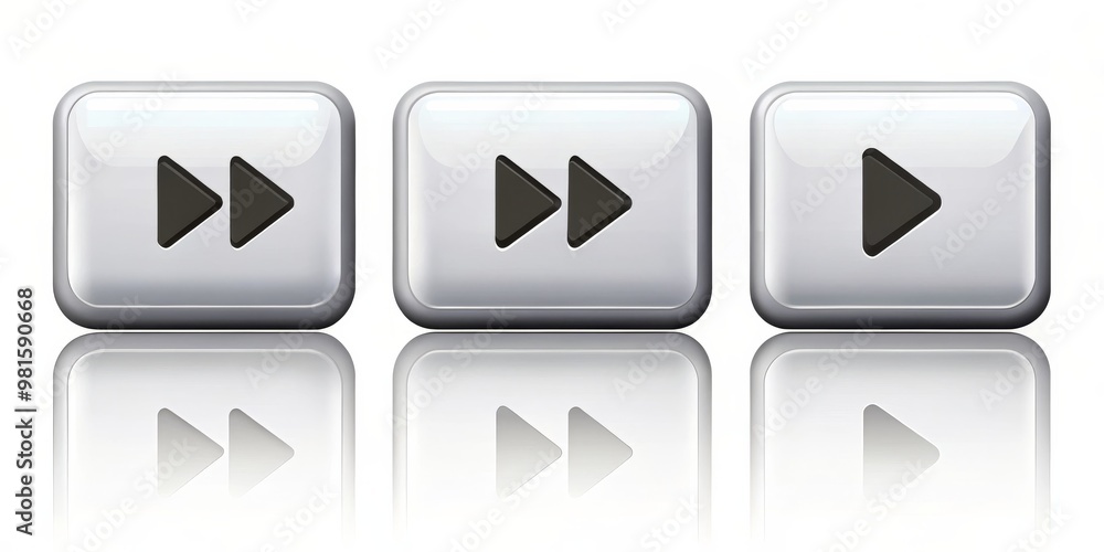 3D Rendered Silver Buttons with Play, Rewind and Fast Forward Arrows, buttons, interface, media player 3D Rendered Silver Buttons with Play, Rewind and Fast Forward Arrows, buttons, interface, media player