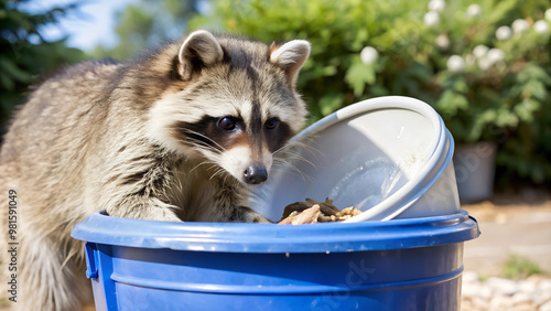 raccoon in the garbage can