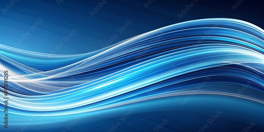 Fototapeta premium Abstract Blue Wave with Glowing Lines, digital art, graphic design, blue, wave
