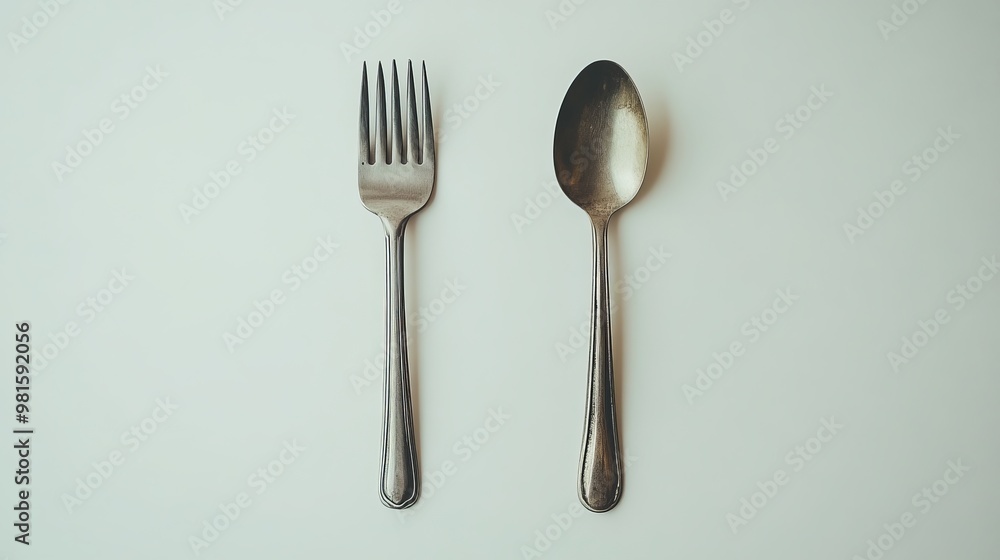 A picture of a spoon and fork, separated from everything else, against a plain white background. A picture of a spoon and fork, separated from everything else, against a plain white background.