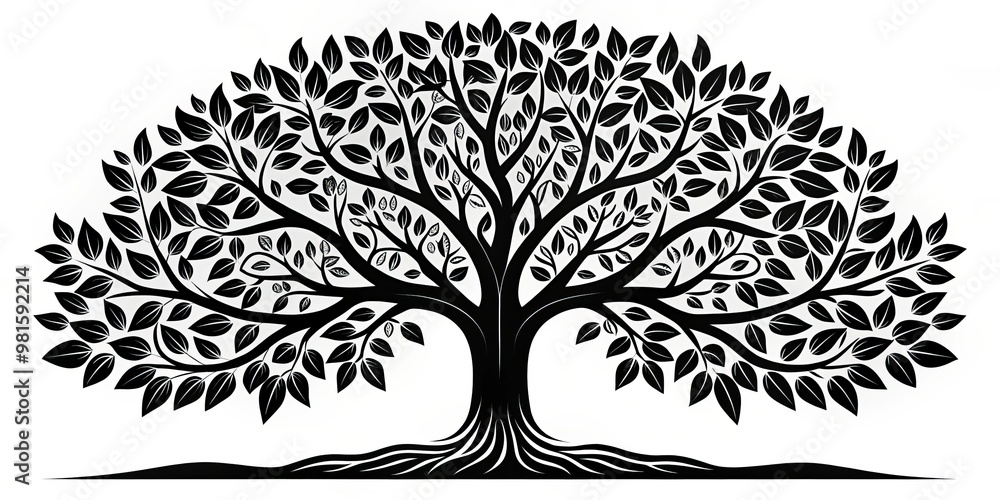 Obraz premium Black and White Tree Silhouette Illustration, tree silhouette, black and white, nature
