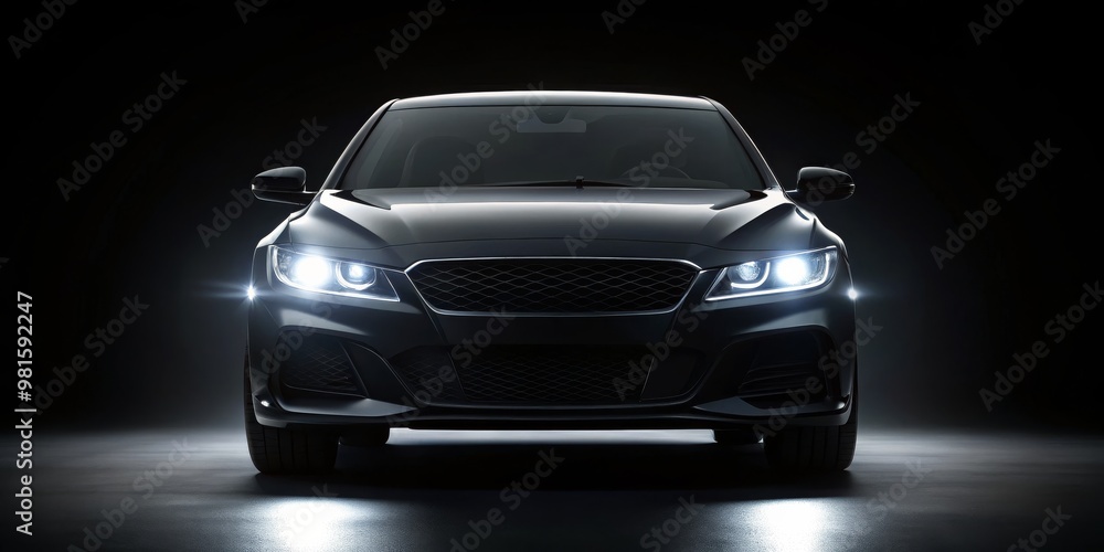 Black Car Headlights in the Dark, Automotive, Car, Lighting Black Car Headlights in the Dark, Automotive, Car, Lighting