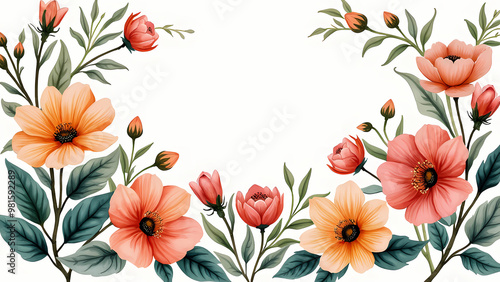 Decorative Floral Border with Blank Central Area