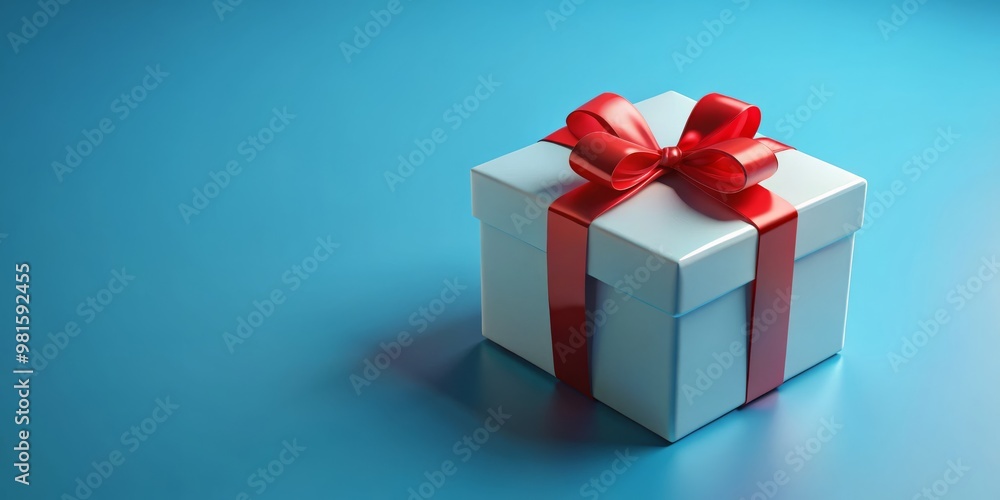 Fototapeta premium Blue Background Gift Box with Red Bow, 3D Rendering, Gift, Surprise, Celebration
