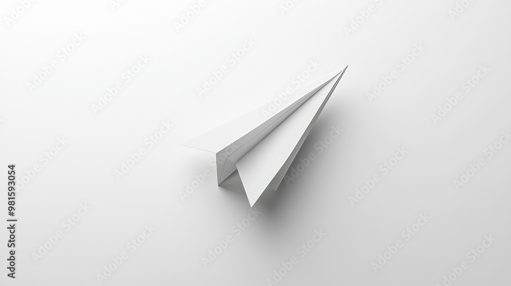 Fototapeta premium A simple paper airplane symbol, standing out against a plain white backdrop.