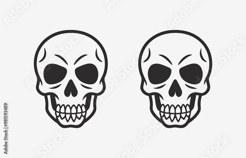 A skull photo Line Art drawing with a black face outline white background