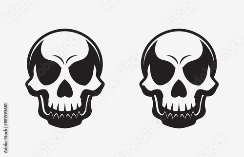 A skull photo Line Art drawing with a black face outline white background