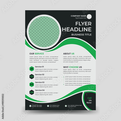 Creative corporate business banner or brochure and flyer design with modern trendy green-black color a4 size with natural shapes suitable for multi-purpose mockup layout editable file