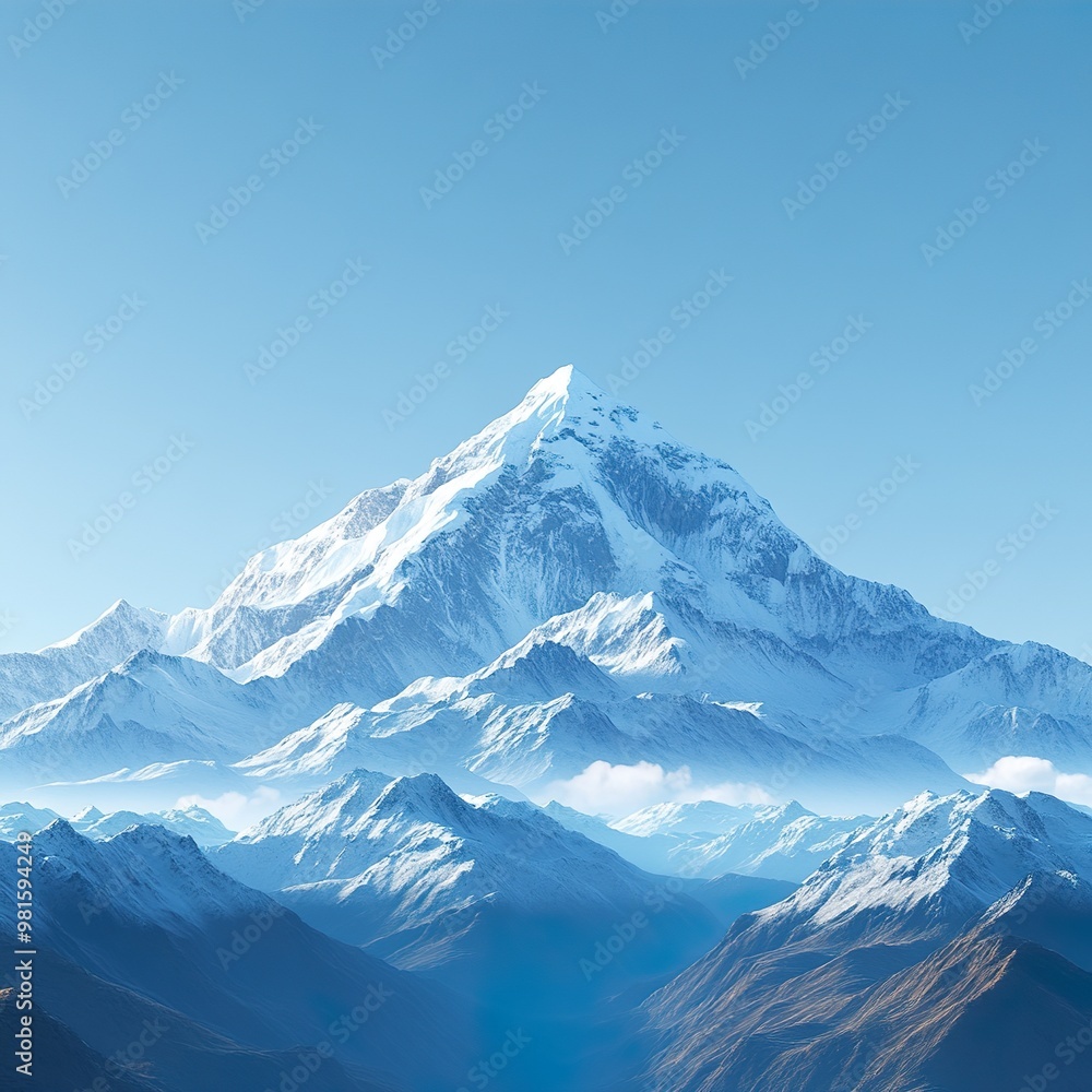 Obraz premium High snow clad peaks reaching towards a clear blue sky with fluffy clouds wallpaper