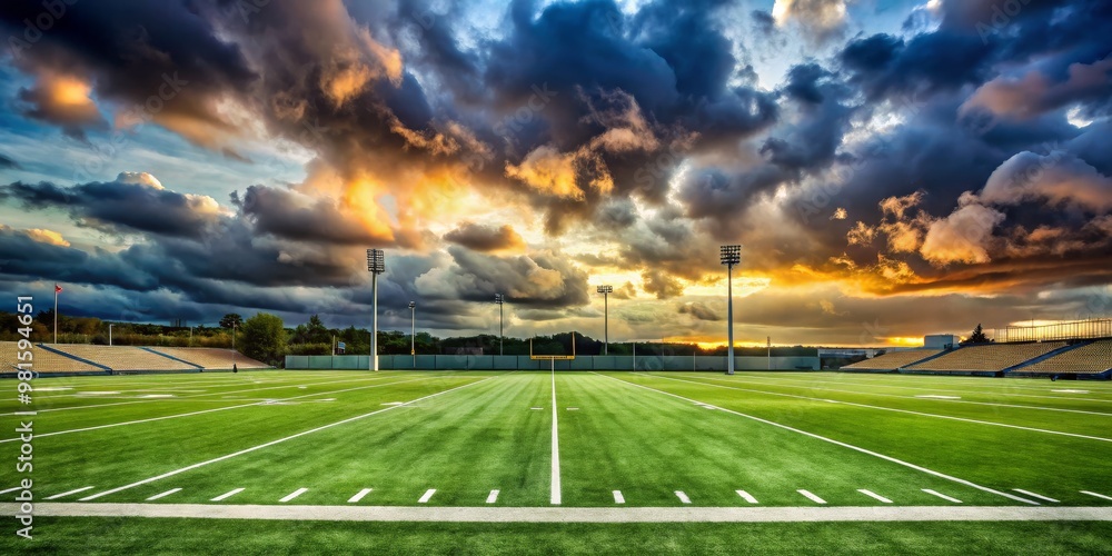 Football Field Under a Dramatic Sunset Sky, football, stadium, sunset Football Field Under a Dramatic Sunset Sky, football, stadium, sunset
