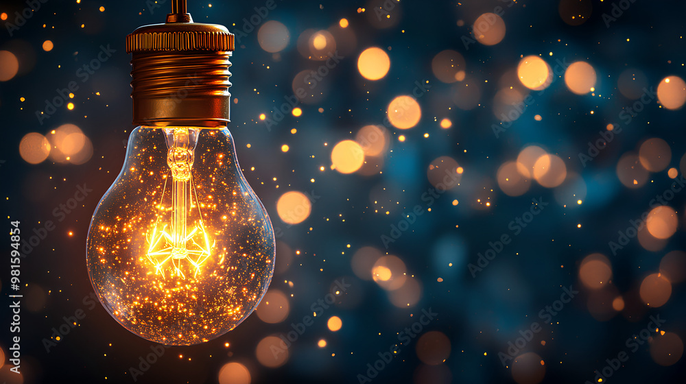 A light bulb is lit up and surrounded by a blurry background A light bulb is lit up and surrounded by a blurry background