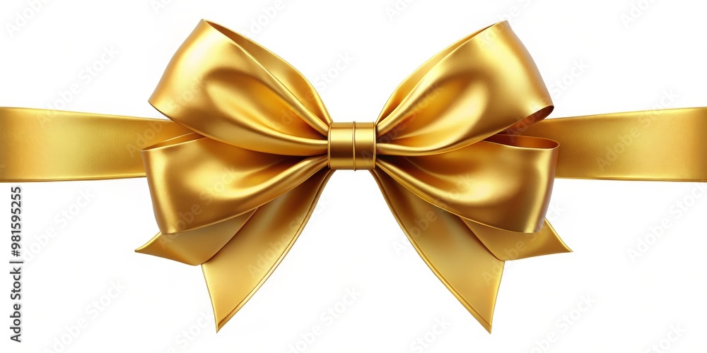 Golden Bow, 3D Render, White Background, Gift, Ribbon, Decoration, Celebration Golden Bow, 3D Render, White Background, Gift, Ribbon, Decoration, Celebration