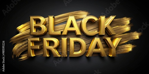 Golden Black Friday Text on Black Background with Gold Strokes, Black Friday, Sale, Discount photo