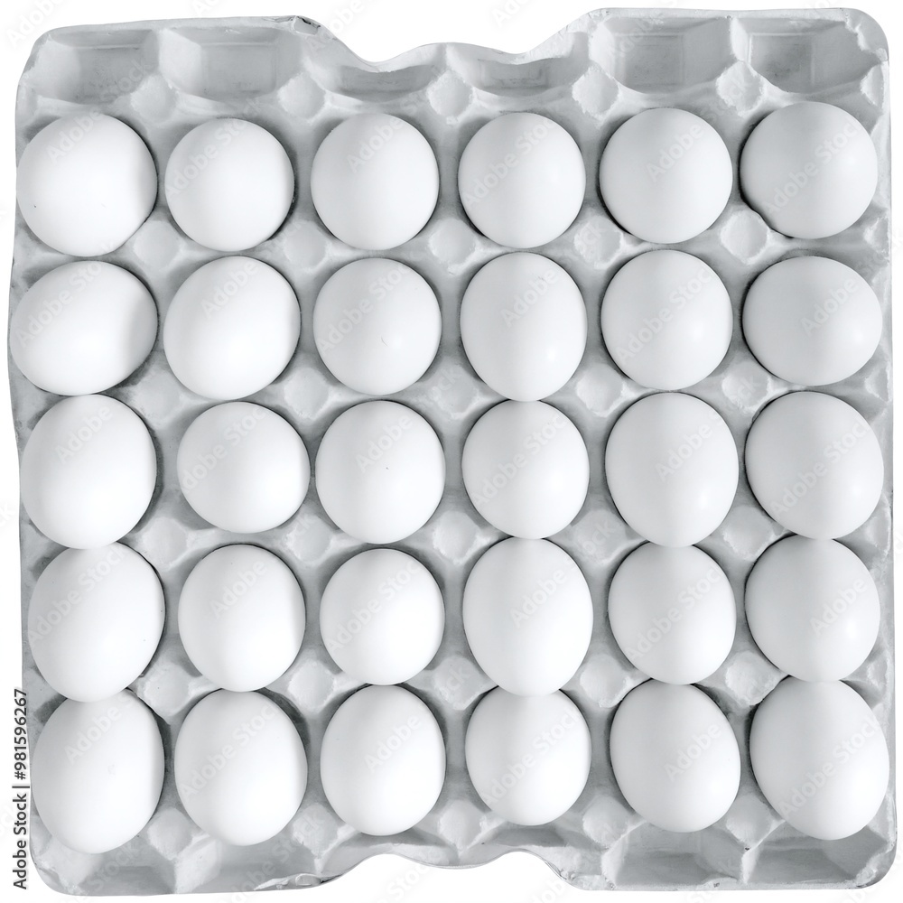 A carton of 30 white eggs arranged neatly in a tray ready for sale in a local grocery store A carton of 30 white eggs arranged neatly in a tray ready for sale in a local grocery store