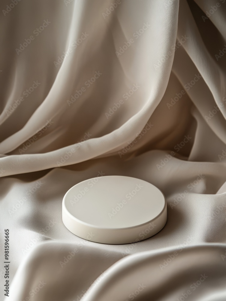 A sleek white minimalist disk is elegantly placed on a table, surrounded by softly folded fabric that creates an abstract and textured background, emphasizing its design. A sleek white minimalist disk is elegantly placed on a table, surrounded by softly folded fabric that creates an abstract and textured background, emphasizing its design.