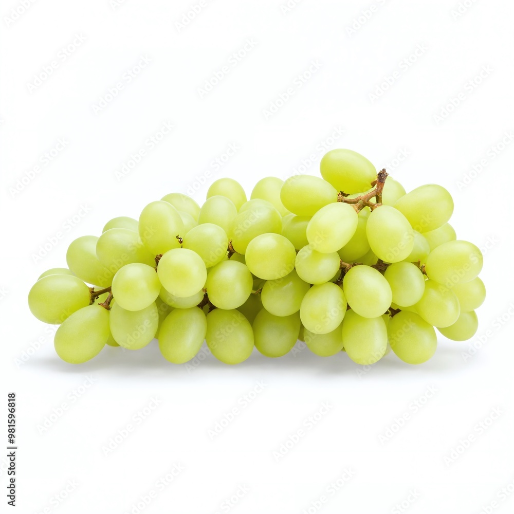 Fresh green grapes arranged elegantly on a white background showcasing their natural shine and juicy texture Fresh green grapes arranged elegantly on a white background showcasing their natural shine and juicy texture